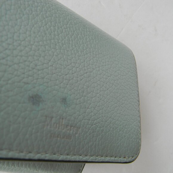 MULBERRY ENGLAND PEBBLE LEATHER BIFOLD WALLET LIGHT BLUE/GREEN  W/BOX - Picture 6 of 10